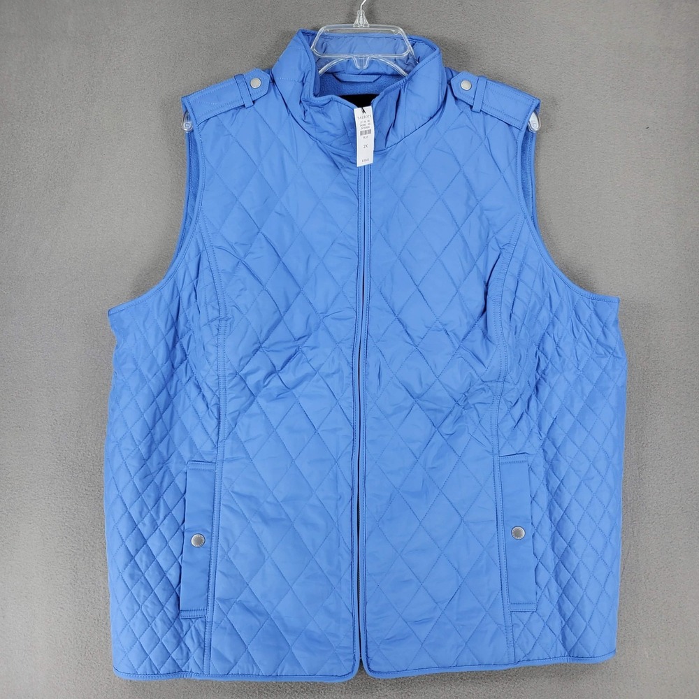 New Talbots Down Puffer Vest 2X Blue‎ Plus Preppy Quilted Fleece Lined
